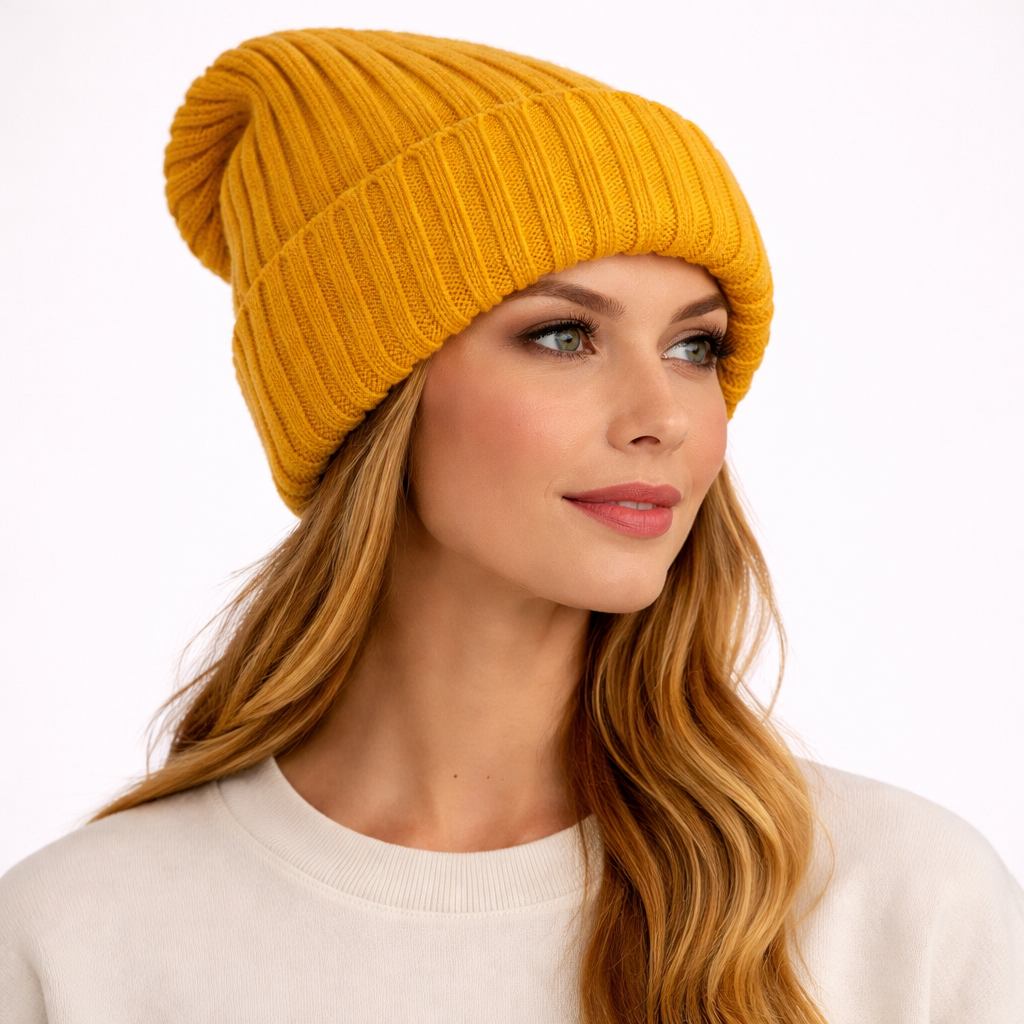 Beanivelle - Ribbed Knit Fold-Up Beanie  Winter Warmth Everyday