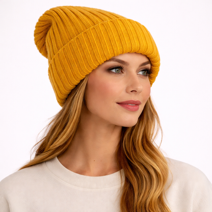Beanivelle - Ribbed Knit Fold-Up Beanie  Winter Warmth Everyday