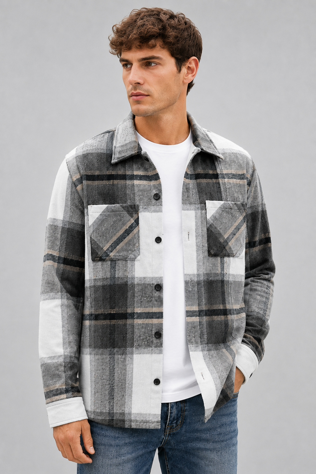 Men's Plaid Flannel Overshirt | Brushed Check Shirt Jacket | Button Up | Warm Casual Layer | Steven & Levon