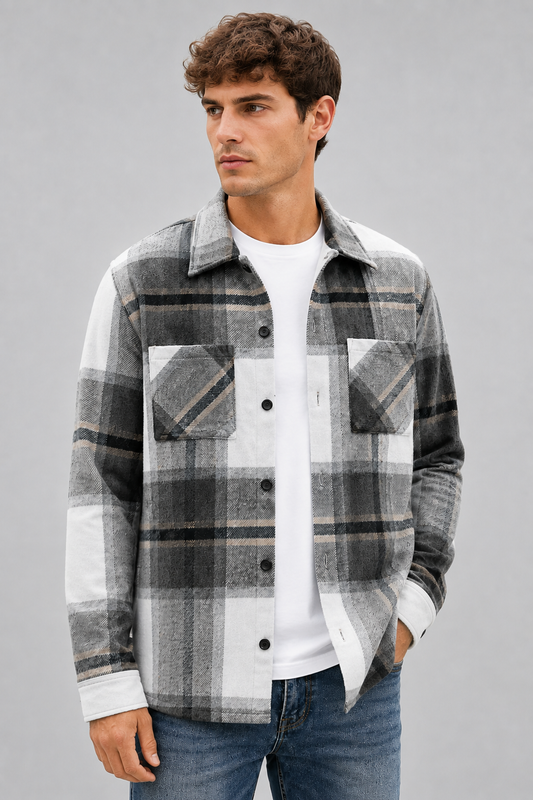 Men's Plaid Flannel Overshirt | Brushed Check Shirt Jacket | Button Up | Warm Casual Layer | Steven & Levon