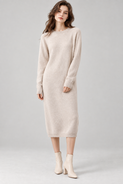 Women's Knitted Sweater Dress | Merino Wool | Long Sleeve | Camel | Winter | Steven & Levon
