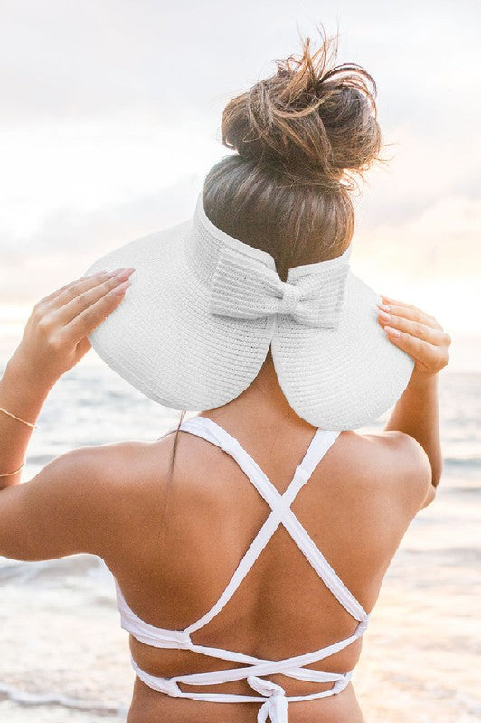 Foldable Wide Brim Bow Visor | Women's Sun Visor | Straw | UPF50+ UV Protection | Packable Summer Hat | Steven & Levon