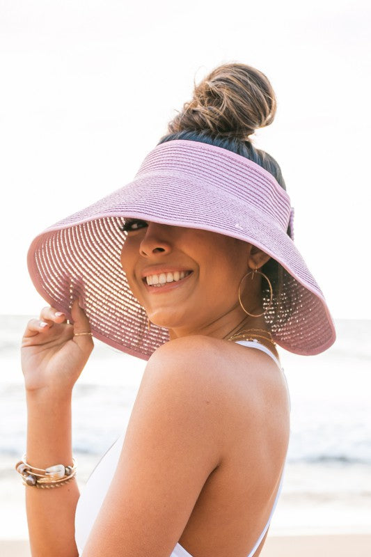 Foldable Wide Brim Bow Visor | Women's Sun Visor | Straw | UPF50+ UV Protection | Packable Summer Hat | Steven & Levon