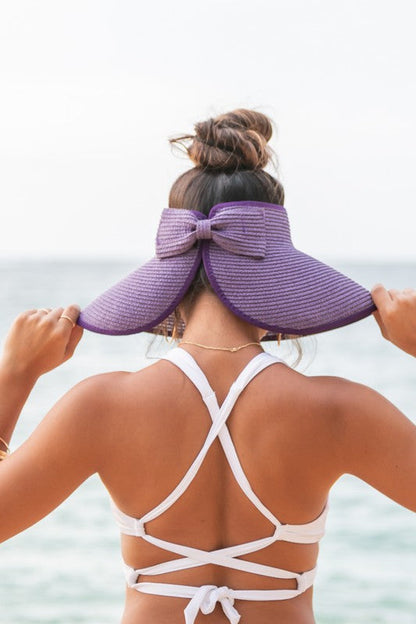 Foldable Wide Brim Bow Visor | Women's Sun Visor | Straw | UPF50+ UV Protection | Packable Summer Hat | Steven & Levon