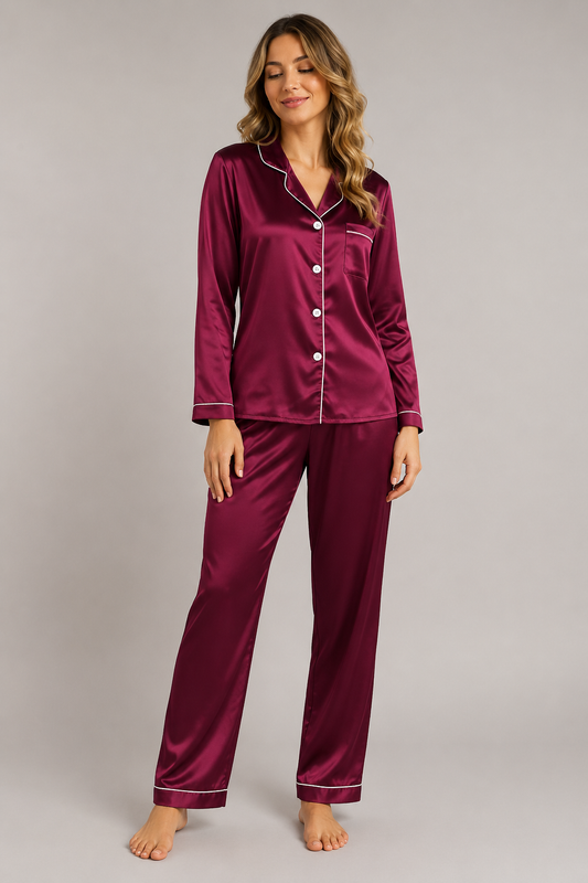 Stylish Silk Pajama Set | Women's Satin Sleepwear | Soft Breathable Fabric | Long Sleeve Loungewear | Steven & Levon