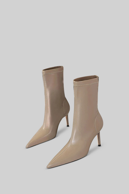 Stiletto Ankle Boots | Women | Beige | Pointed Toe | Steven & Levon