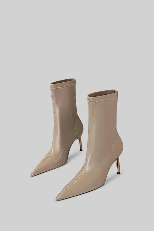 Stiletto Ankle Boots | Women | Beige | Pointed Toe | Steven & Levon