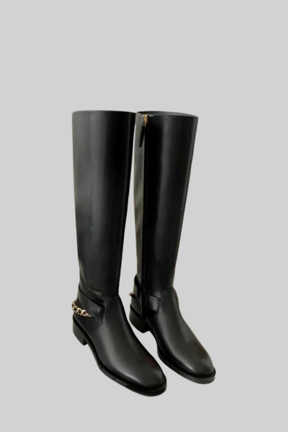 Equestrian Leather Boots | Women's Knee High Boots | Women | Back Chain | Black | Steven & Levon