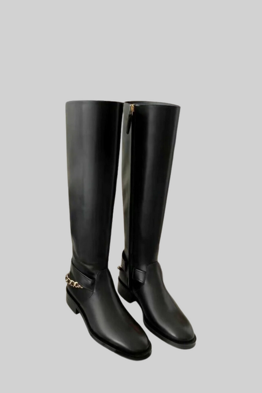 Equestrian Leather Boots | Women's Knee High Boots | Women | Back Chain | Black | Steven & Levon