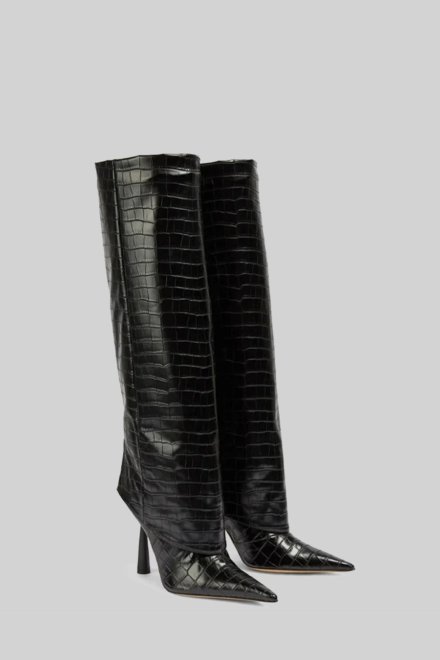 Alligator Pattern Knee High Boots | Women | Pointed Toe | Black | Steven & Levon