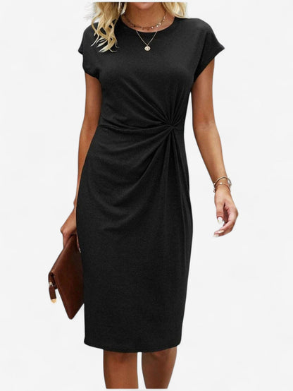 Women’s Ruched Wrap Bodycon Midi Dress | Women | Formal Occasion Dress | Cap Sleeve High Neck | Flattering Fit | Steven & Levon