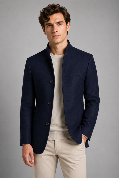 Men's Mandarin Collar Blazer | Tailored Fit | Single Breasted | Smart Casual Jacket | Steven & Levon