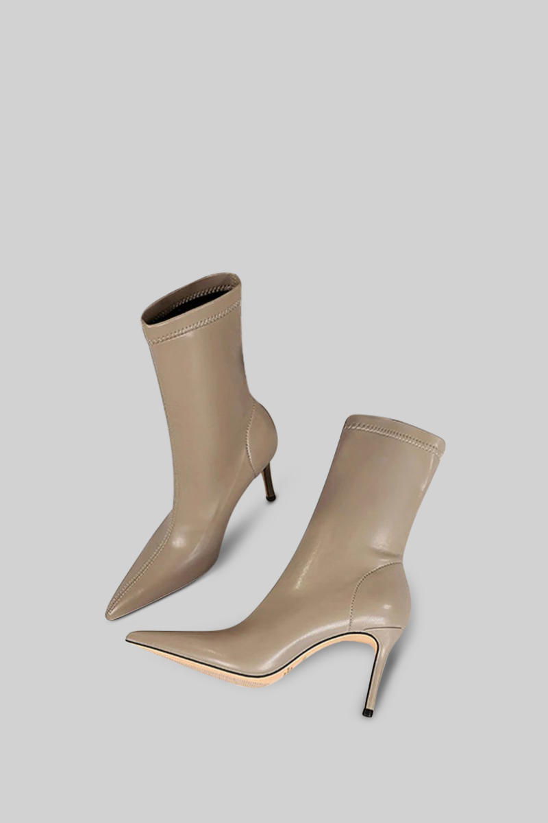 Stiletto Ankle Boots | Women | Beige | Pointed Toe | Steven & Levon