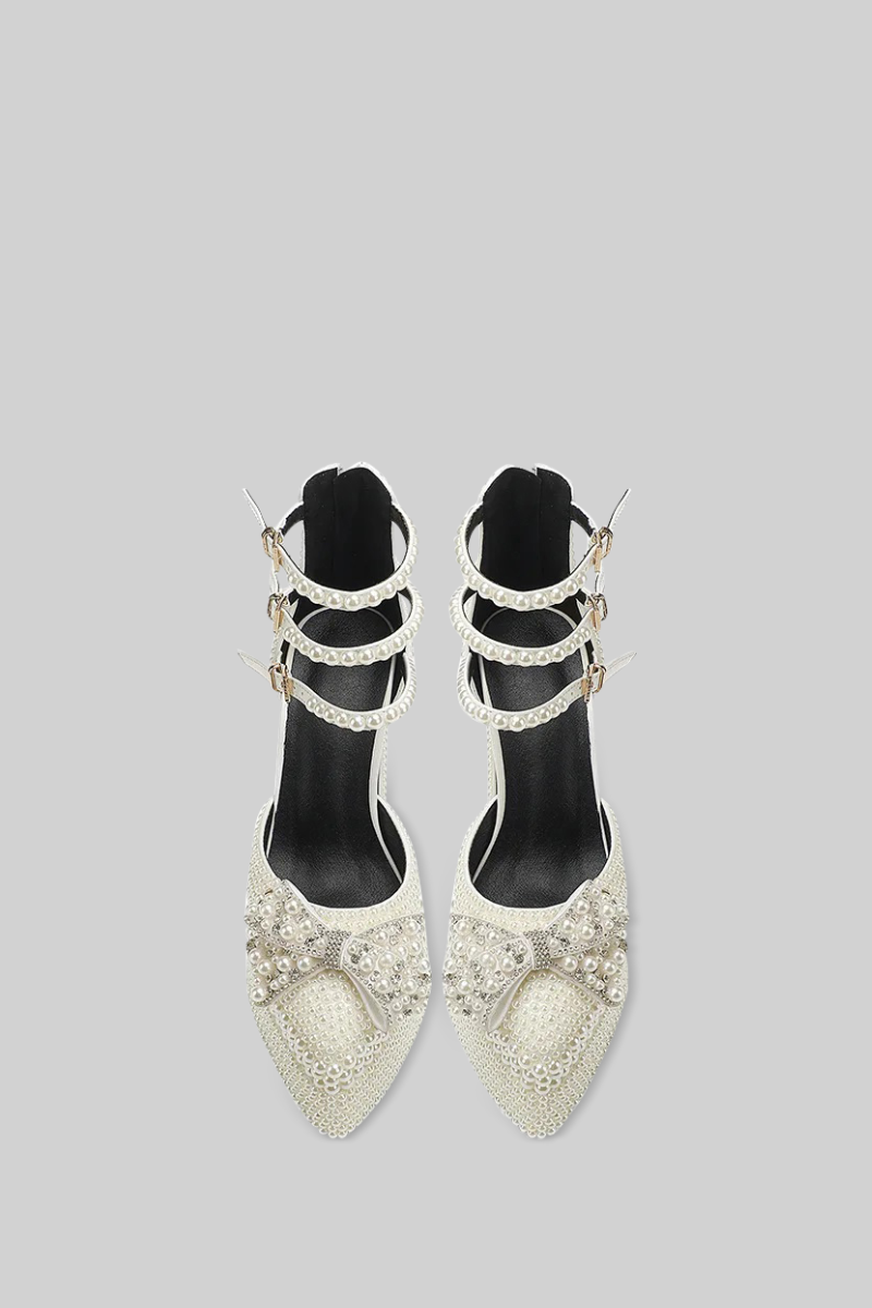 Pearl Embellished Platform Pumps | Women | Chunky Heel | White | Elegant Dress Shoes | Steven & Levon