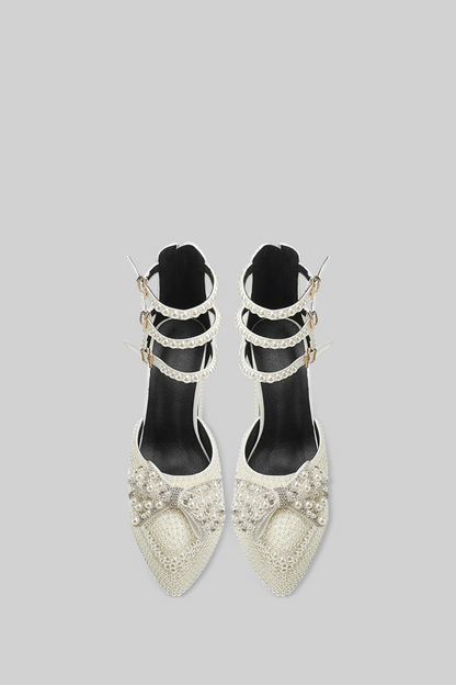 Pearl Embellished Platform Pumps | Women | Chunky Heel | White | Elegant Dress Shoes | Steven & Levon