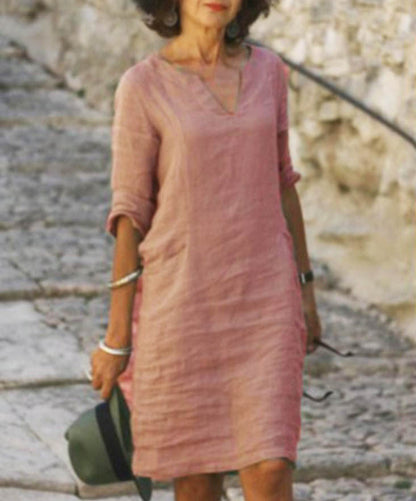 Aarnelle | Linen V Neck Dress | Women | Relaxed Fit | Lightweight Summer | Steven & Levon