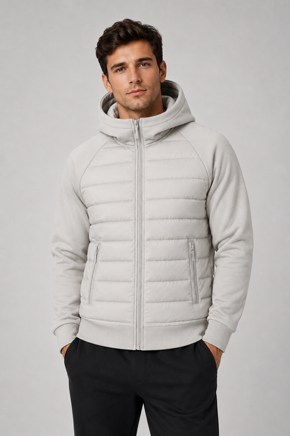 Men's Hybrid Hooded Jacket | Quilted Padded | Zip Front | Lightweight Winter Outerwear | Steven & Levon