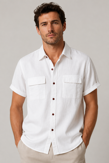 Leo Cotton Linen Shirt | Men | Breathable Casual Button Up | Steven & Levon