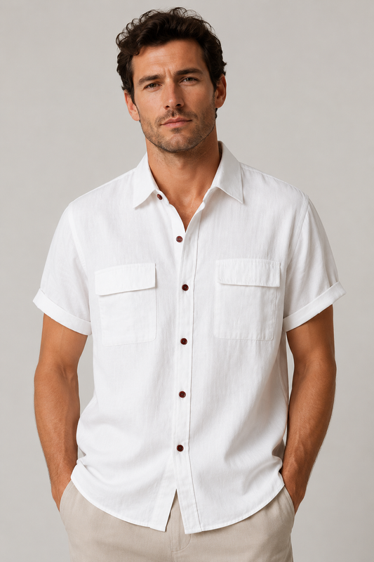 Leo Cotton Linen Shirt | Men | Breathable Casual Button Up | Steven & Levon