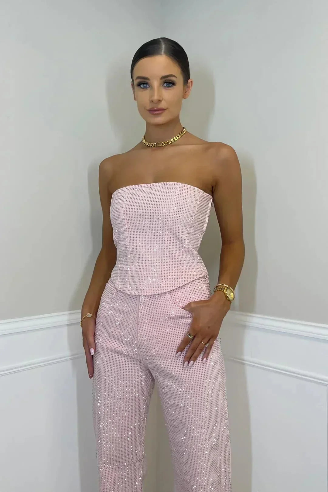 Glitter 2-Piece Jeans Set | Women | Denim | High-Waist Jeans | Sparkle Detail | Steven & Levon