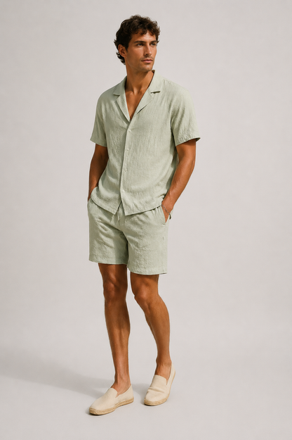 Men's Linen Co-Ord Set | Linen Blend | Short Sleeve Shirt & Relaxed Fit Shorts | Steven & Levon