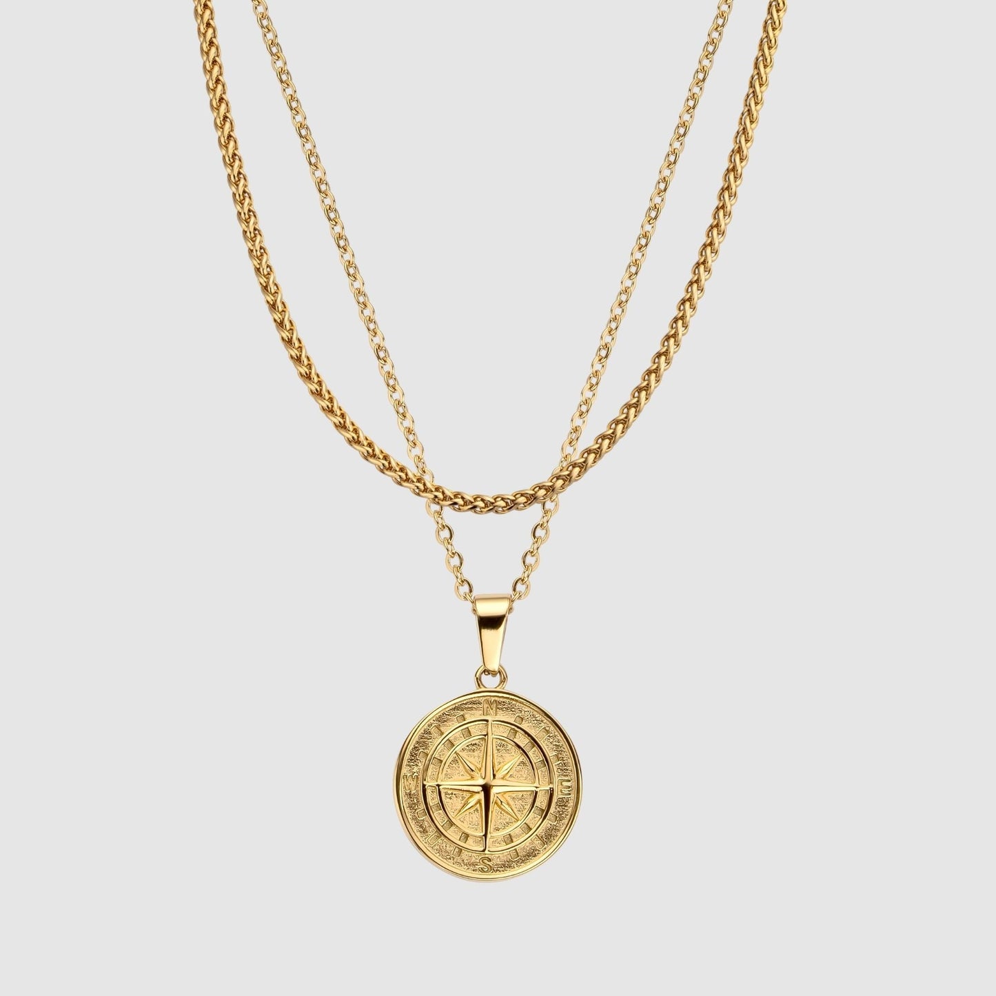 Gold Compass Pendant Pack | Men | Stainless Steel | Compass Design | Necklace Set | Steven & Levon