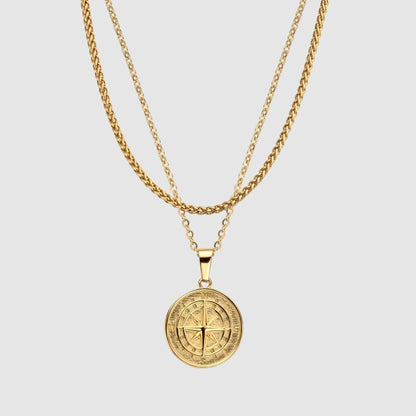 Gold Compass Pendant Pack | Men | Stainless Steel | Compass Design | Necklace Set | Steven & Levon