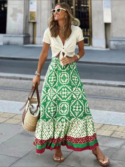 Elegant Floral Maxi Skirt | Women | Elastic Waist | Flowy A-Line | Boho Everyday Skirt | Steven & Levon