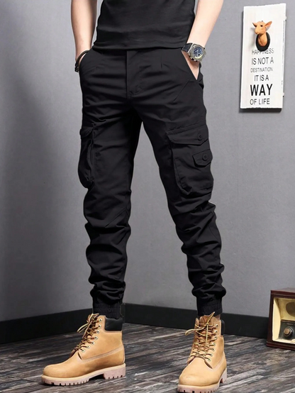 Men’s Cargo Trousers | Tapered Fit Utility Pants | Multi Pocket Cuffed Streetwear Trousers | Steven & Levon