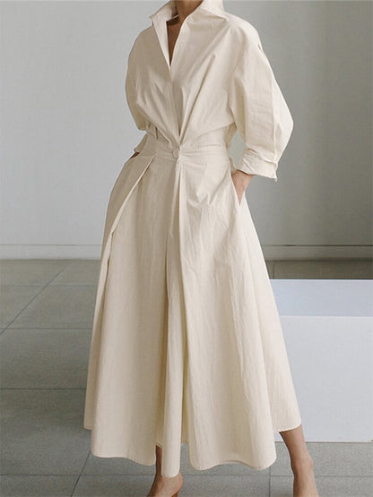 Women's Collared Belted Shirt Dress | Elegant Midi Dress | Steven & Levon