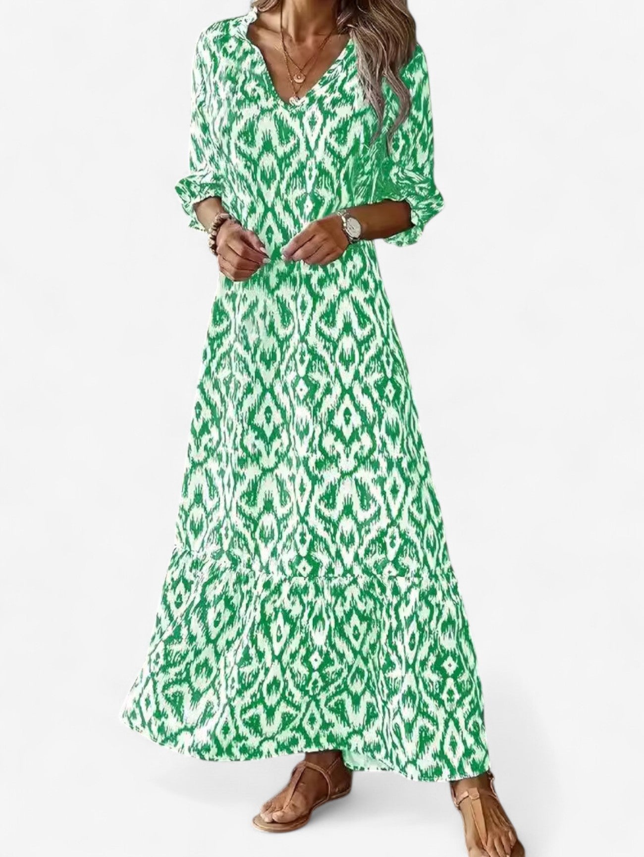 Summer Boho V-Neck Maxi Dress | Women | Flowy Holiday Dress | Steven & Levon