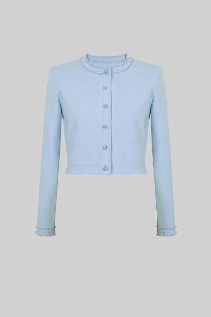 Pearl Button Knit Cardigan | Women | Embellished | Blue | Steven & Levon