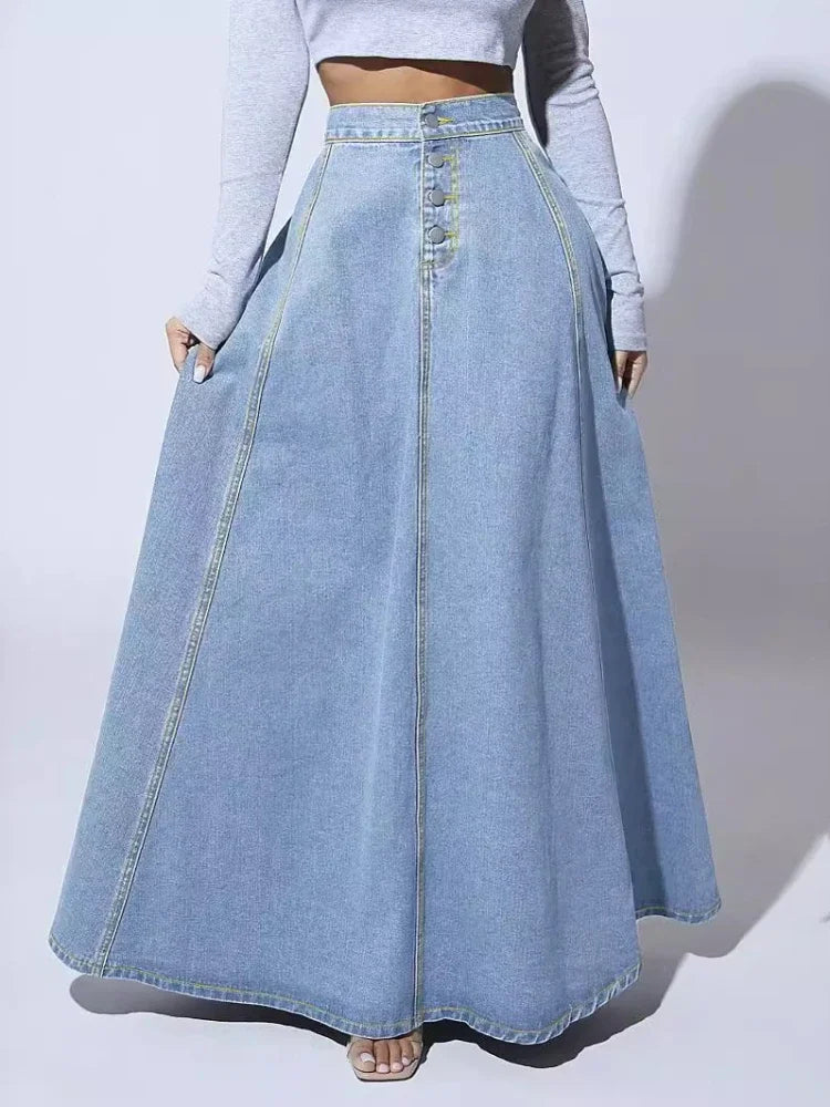Women's Denim A-Line Skirt | Women | High Waist | Button Closure | Casual Everyday Midi Skirt | Steven & Levon