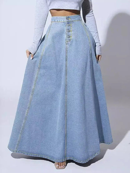 Women's Denim A-Line Skirt | Women | High Waist | Button Closure | Casual Everyday Midi Skirt | Steven & Levon