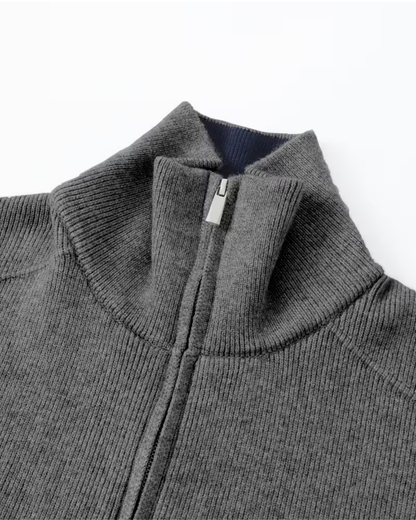 Men's Full Zip Knit Cardigan | Stand Collar | Soft Knit Sweater | Long Sleeve | Smart Casual | Steven & Levon