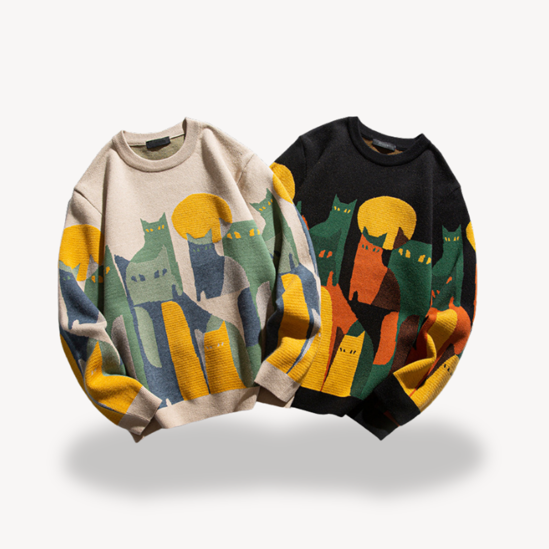 Graphic Knitted Jumper | Men's Crew Neck Pullover | Relaxed Fit | Soft Knit Sweater | Steven & Levon
