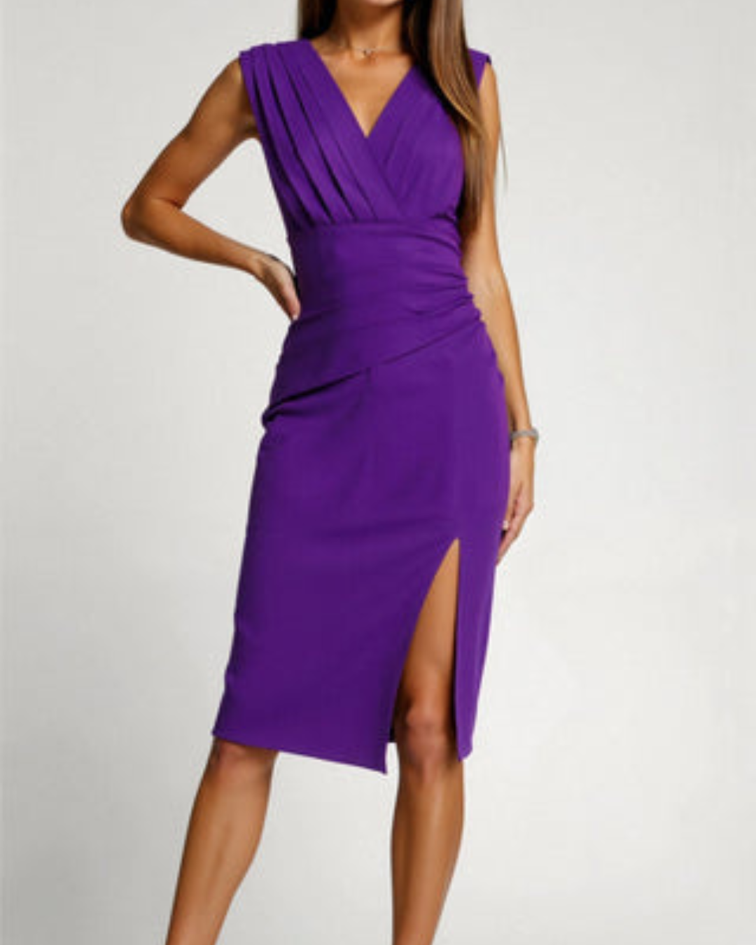 Women's Formal Midi Dress | Elegant Midi Dress | Pleated Skirt & Fitted Silhouette | Evening Occasion Wear | Steven & Levon