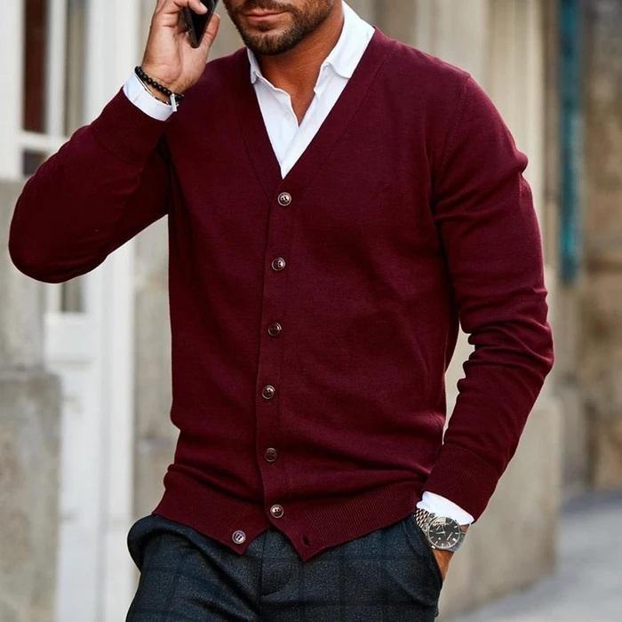 V-Neck Button Cardigan | Knitwear | Men | Soft Knit Fabric | Slim Fit Long Sleeve Sweater | Steven & Levon