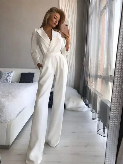 V Neck Wide Leg Jumpsuit | Women | Elegant Fit | Comfortable Style | Casual & Formal Wear | Steven & Levon