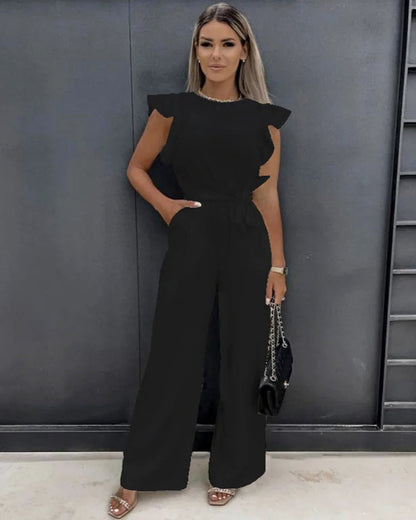 Elegant Flutter Sleeve Jumpsuit | Women | Flowy Fit | Feminine Style | Formal Wear | Steven & Levon