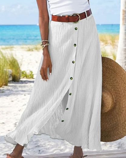 Long Monochrome Maxi Skirt | Women | High-Waisted | Flowy A-Line | Minimalist Everyday Skirt | Steven & Levon