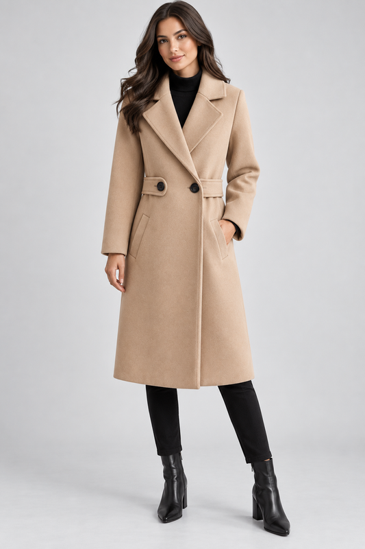 Women's Belted Winter Coat | Elegant Long Warm Outerwear | Classic Fitted Jacket | Steven & Levon