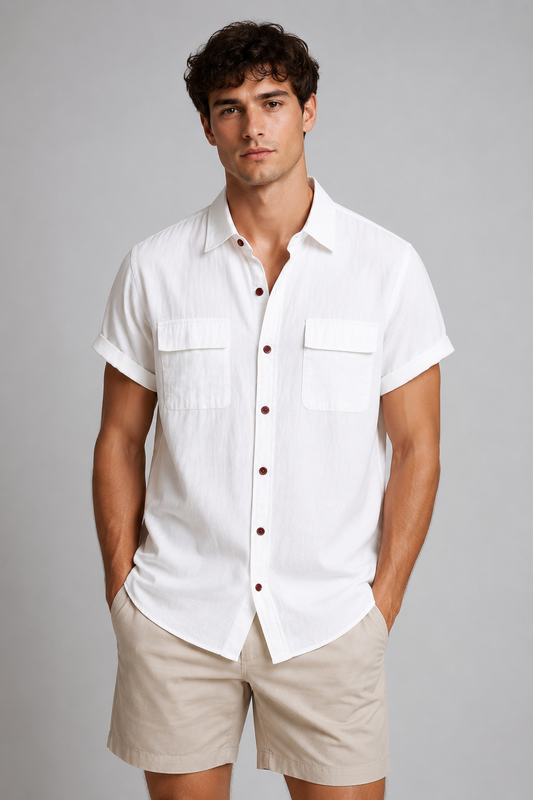 Leo Men's Cotton Linen Shirt | Men | Lightweight Breathable Button-Up | Casual Everyday Shirt | Steven & Levon