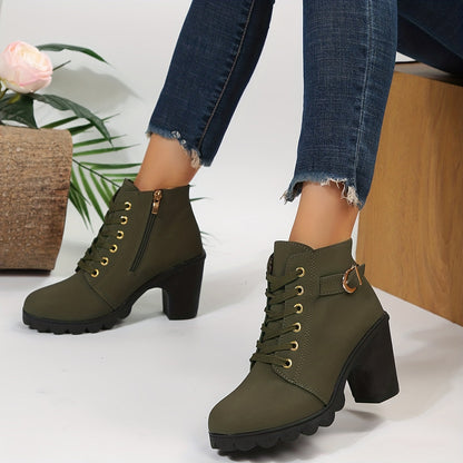 Block Heel Lace-Up Ankle Boots for Women | Side Zip | Combat Style | Steven & Levon