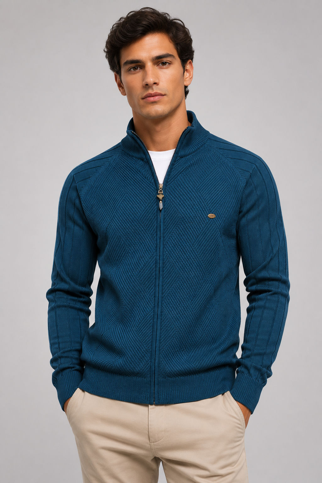 Men's Zip Knit Cardigan | Men | Soft Knit Fabric | Stand Collar | Full Zip | Smart Casual Layer | Steven & Levon