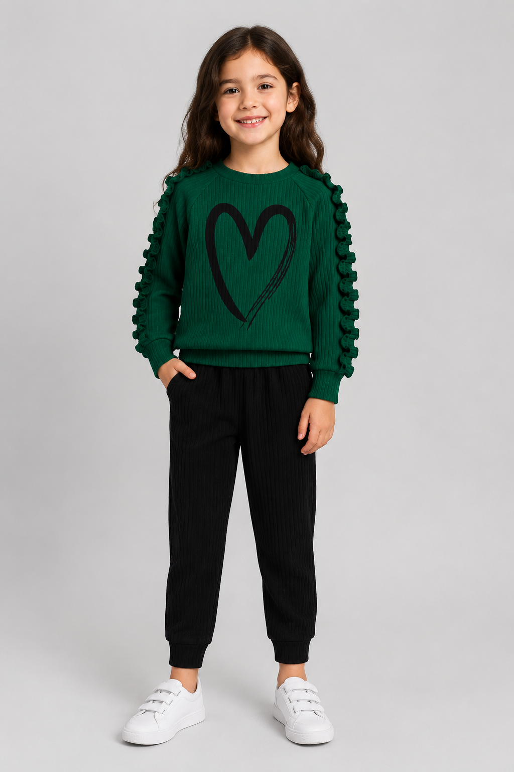 Girls Heart Print Knit Sweater & Leggings Set | Long Sleeve | Casual Outfit | Steven & Levon