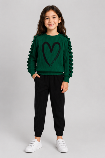 Girls Heart Print Knit Sweater & Leggings Set | Long Sleeve | Casual Outfit | Steven & Levon