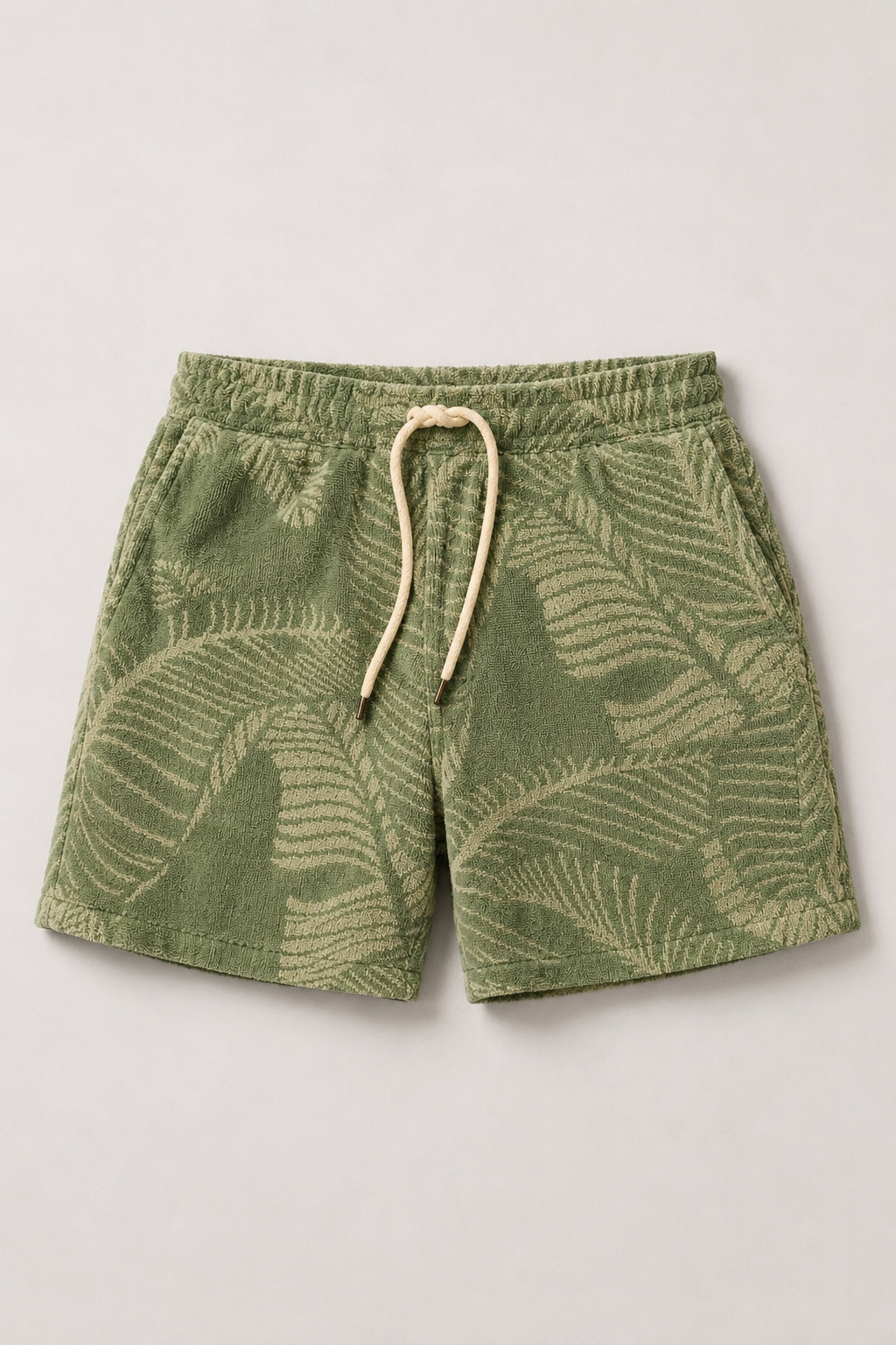 Men’s Textured Drawstring Shorts | Cotton Blend | Leaf Pattern Relaxed Fit Casual Shorts | Steven & Levon