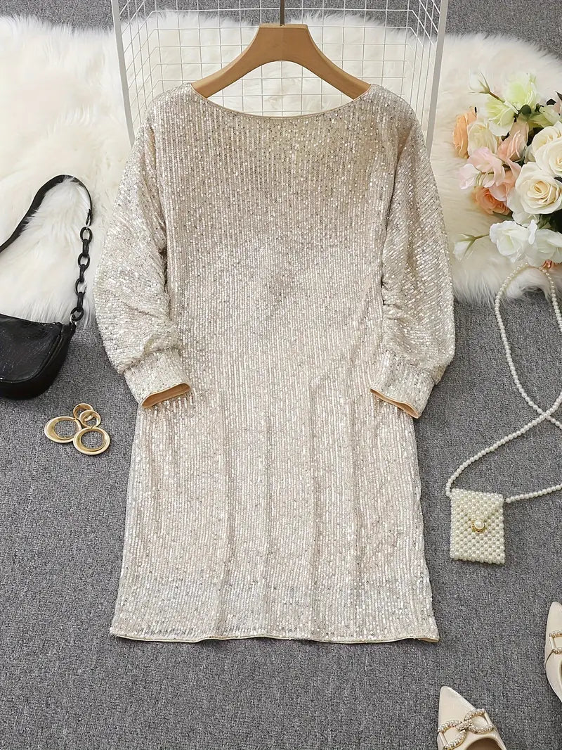 Sequin Mini Dress | Women | Long Sleeve Relaxed Fit | Sparkly Party Cocktail Dress | Steven & Levon