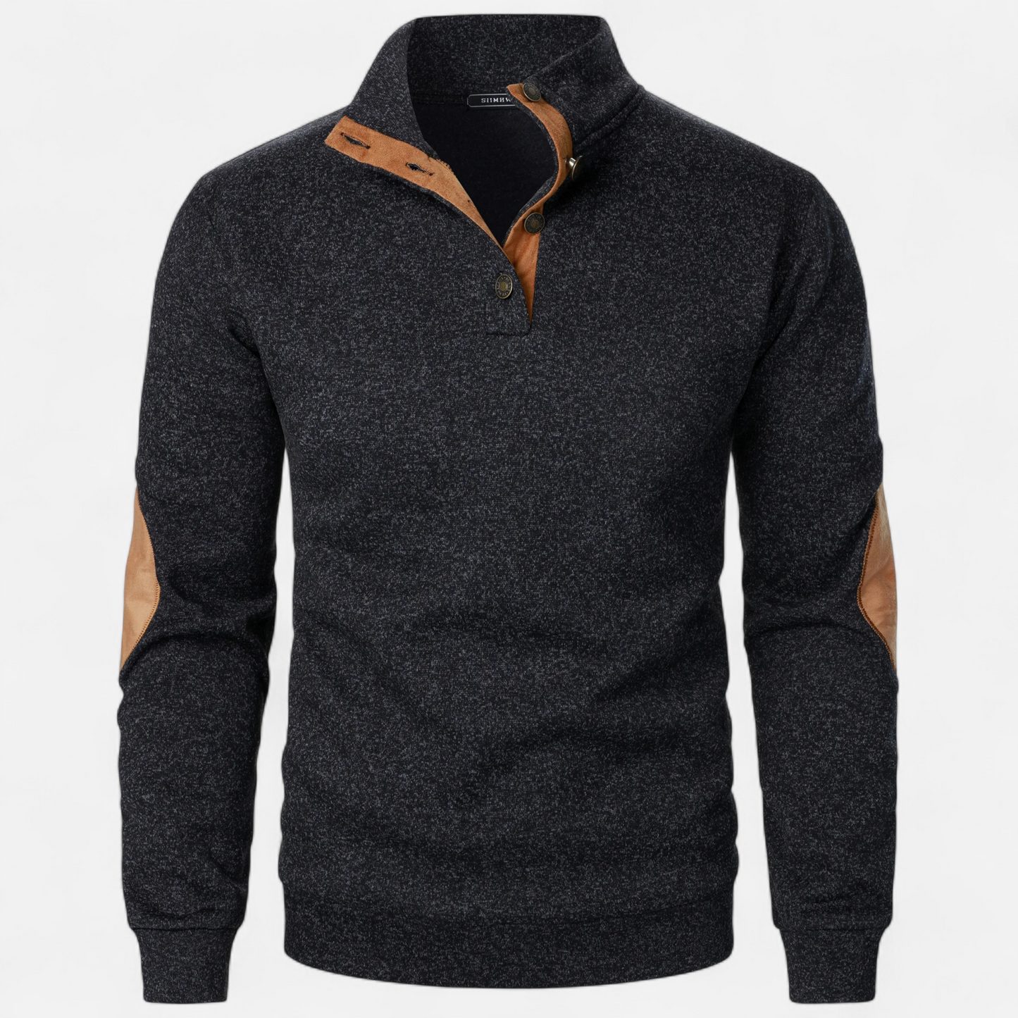 Men's Knitted Jumper | Stand Collar Half Button Pullover | Elbow Patch Sweater | Steven & Levon